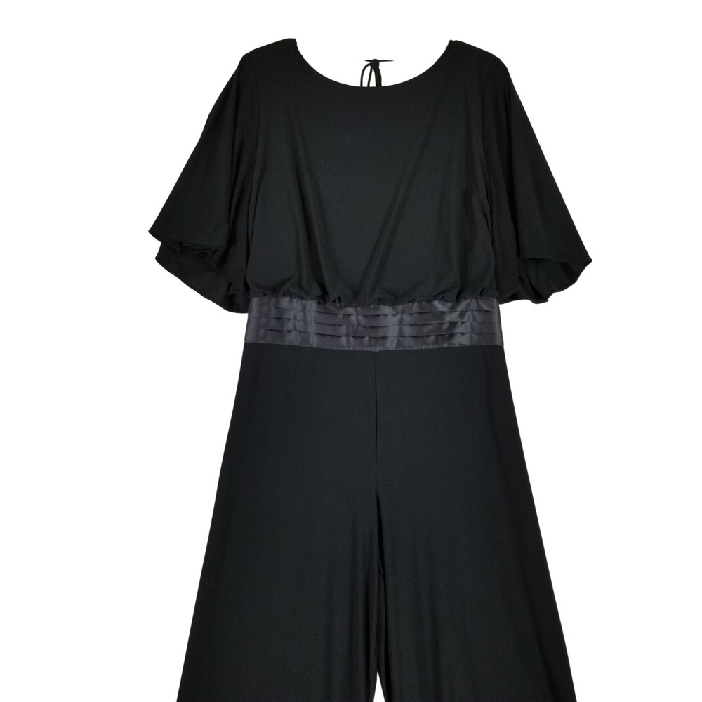 Adrianna Papell Black Wide Leg Jumpsuit Flutter Sleeve Satin Waist Sz 16